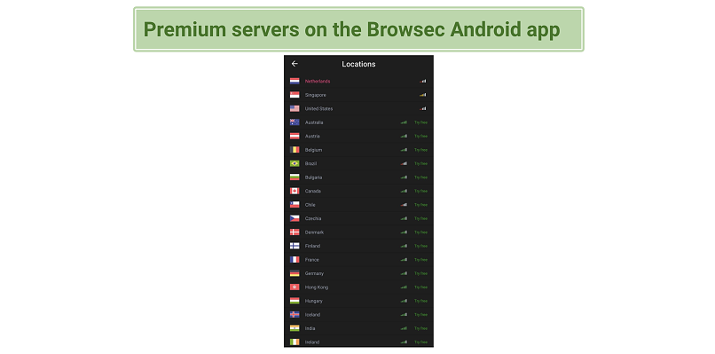 Server Network — 4 Free and 46 Premium Locations